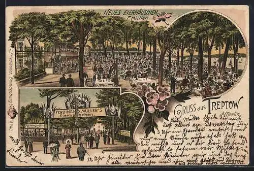 Lithographie Berlin-Treptow, Gasthaus Ferdinand Müller`s Eierhäuschen