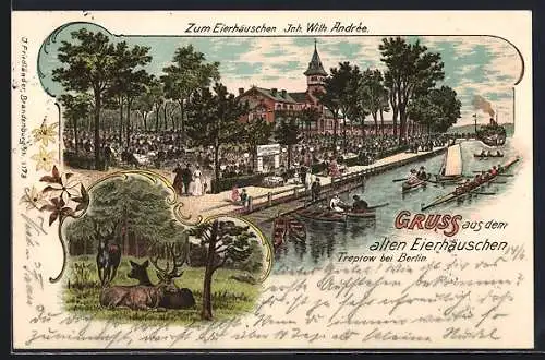 Lithographie Berlin-Treptow, Gasthaus zum alten Eierhäuschen