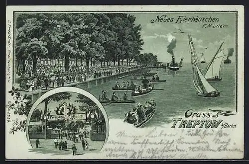 Mondschein-Lithographie Treptow b. Berlin, Gasthaus Neues Eierhäuschen, Eingang