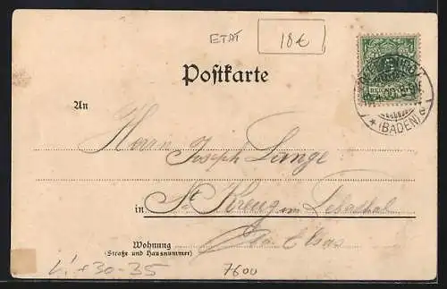 Lithographie Offenburg, Kaserne der Garnison, Teilansicht