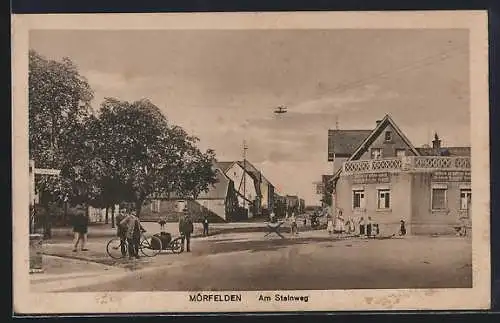 AK Mörfelden, Am Steinweg mit Gasthaus zur schönen Aussicht
