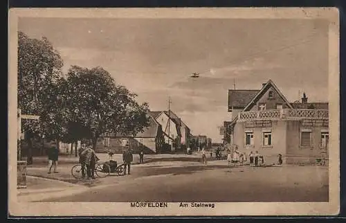 AK Mörfelden, Am Steinweg mit Gasthaus zur schönen Aussicht