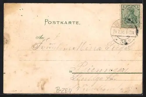 Lithographie Berlin-Wannsee, Restaurant Kaiser Pavillon mit Terrasse