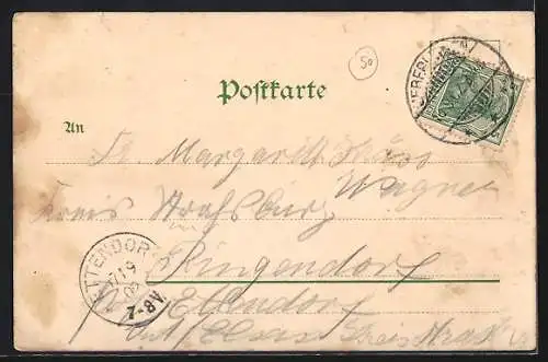 Lithographie Ueberlingen, Bahnhof-Hotel, Ortspanorama mit Gebirgskette