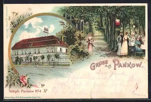 Lithographie Berlin-Pankow, Restaurant R. Linder, Gartenpartie