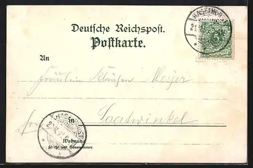 Lithographie Berlin-Haselhorst, Gasthaus Barthels Waldschlössechen mit Strasse und Garten
