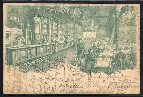 Lithographie Berlin, Gasthaus Eremitage, Französische Strasse 21, Innenansicht