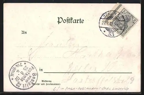 Lithographie Berlin-Treptow, Park-Restaurant von Carl Ludwig