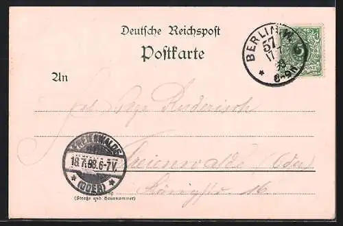Lithographie Berlin-Wannsee, Restaurant Schloss Wannsee mit Gartenlokal