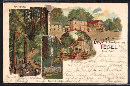 Lithographie Berlin-Tegel, Schloss-Restaurant von G. Triller
