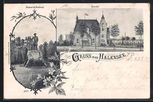 AK Berlin-Halensee, Bahnhof, Bismarck-Denkmal