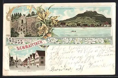 Lithographie Schnaittach, Hauptportal, Festung Rothenberg, Marktplatz