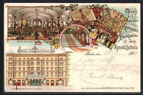 Lithographie Berlin, Gasthaus Germania Prachtsäle, Chausseestrasse 103
