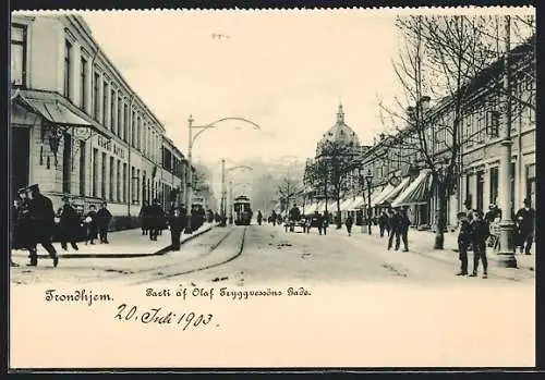 AK Trondhjem, Parti af Olaf Tryggvessöns Gade, Strassenbahn