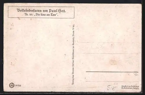 Künstler-AK P. Hey: Die Lore am Tore, Dame am Fenster