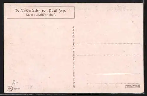 Künstler-AK P. Hey, Volksliederkarte Nr. 38: Maikäfer flieg, Kind mit Maikäfer auf der Hand auf dem Schoss der Mutter