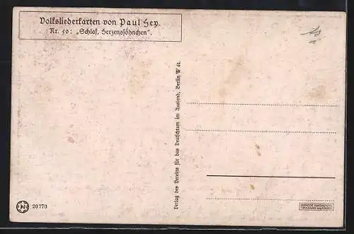 Künstler-AK P. Hey, Volksliederkarte Nr. 50: Mutter wiegt ihr Baby in den Schlaf
