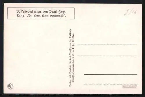 Künstler-AK P. Hey, Volksliederkarte Nr.53: junger Mann macht ein Schläfchen unter einem Apfelbaum