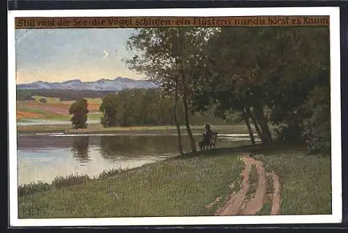 Künstler-AK P. Hey, Volksliederkarte Nr. 76: Still ruht der See, See in der Abenddämmerung