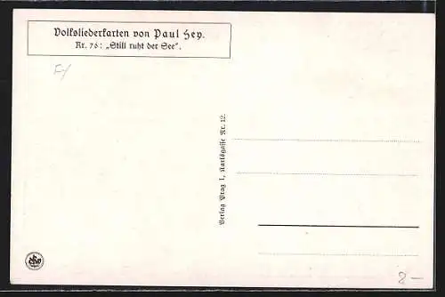 Künstler-AK P. Hey, Volksliederkarte Nr. 76: Still ruht der See, See in der Abenddämmerung