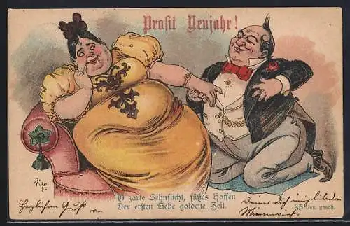 Vorläufer-AK Dicker Herr kniet vor einer Dicken Dame, 1894, O zarte Sehnsucht, süsses Hoffen