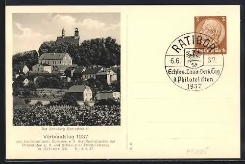 AK Ratibor, Verbandstag der Philatelisten 1937, Der Annaberg, Ganzsache