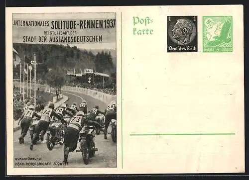 AK Stuttgart, Internationales Solitude-Motorrad-Rennen 1937, NSKK-Motorradbrigade Südwest, Ganzsache
