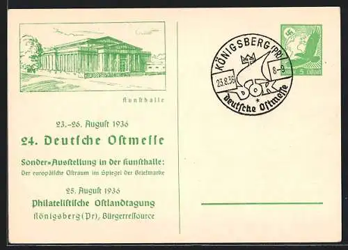 AK Königsberg /Pr., 24. Deutsche Ostmesse 1936, Kunsthalle, Ganzsache