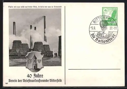 AK Bitterfeld, 40 Jahre Verein der Briefmarkenfreunde 1937, Ganzsache