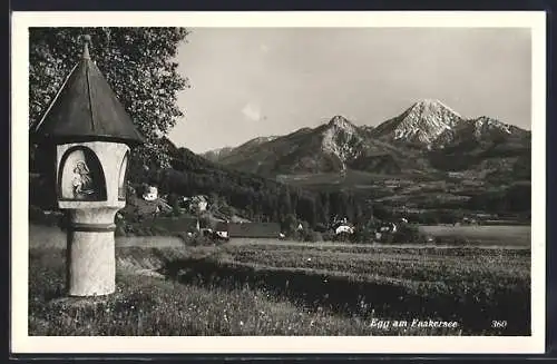 AK Egg am Faakersee, Ortspartie mit Mittagskogel