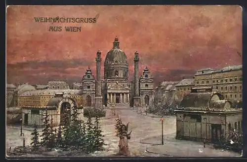 Künstler-AK Wien, Karlskirche, Weihnachtsgruss mit Engel