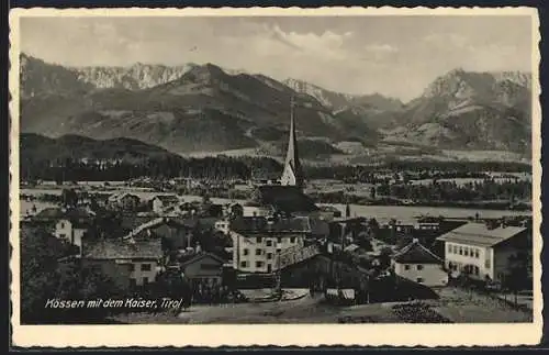 AK Kössen, Teilansicht mit Kirche und dem Kaiser