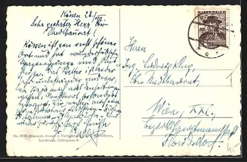 AK Kössen, Teilansicht mit Kirche und dem Kaiser