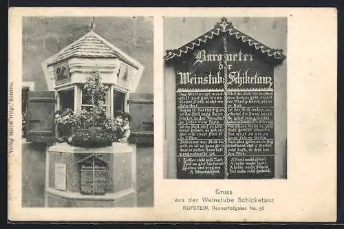 AK Kufstein, Weinstube Schiketanz mit Barometer, Rennerhofgasse 36