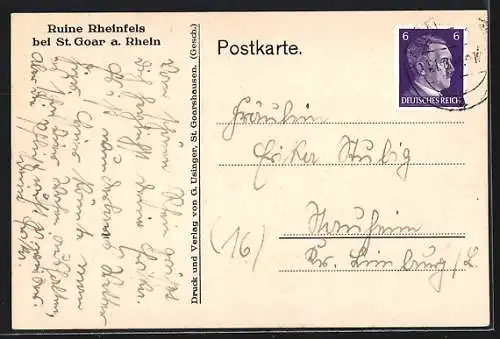 Künstler-AK St. Goar a. Rhein, Ruine Rheinfels