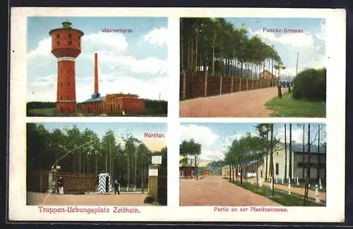 AK Zeithain, Truppenübungsplatz, Wasserturm, Funcke-Strasse, Partie an der Planitzstrasse, Nordtor
