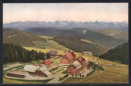 Künstler-AK Feldberg / Schwarzwald, Feldberger Hof aus der Vogelschau