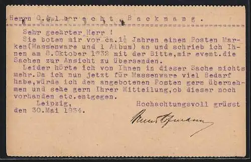 AK Leipzig, Geschäftskarte Briefmarkenhandlung Bruno Hofmann