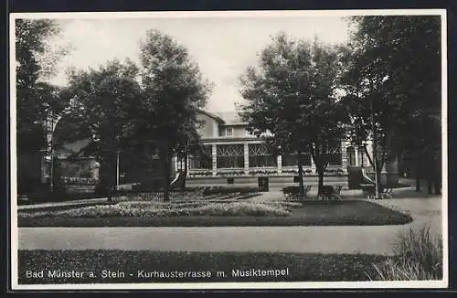 AK Bad Münster a. Stein, Kurhausterrasse m. Musiktempel