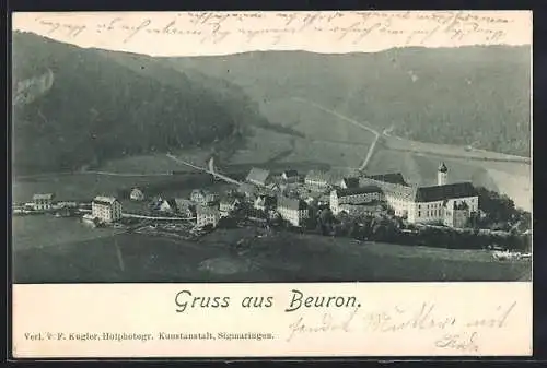 AK Beuron, Ortsansicht von einen Berg aus