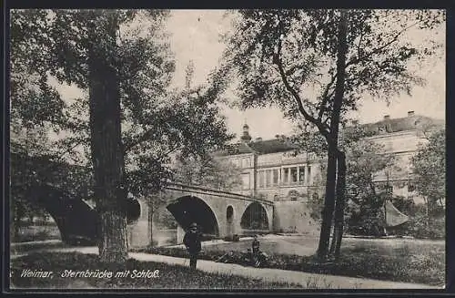 AK Weimar / Thür., Sternbrücke mit Schloss