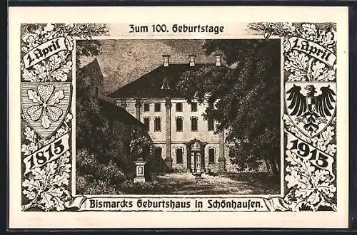 AK Schönhausen / Elbe, Bismarcks Geburtshaus im verzierten Rahmen