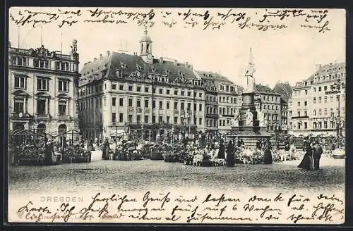 AK Dresden, Szenerie auf dem Altmarkt