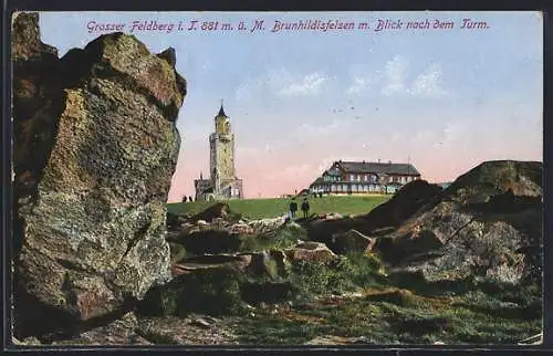 AK Grosser Feldberg i. T., Brunhildisfelsen m. Blick nach dem Turm