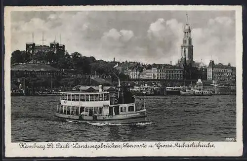 AK Hamburg-St. Pauli, Landungsbrücken, Seewarte und Grosse Michaeliskirche