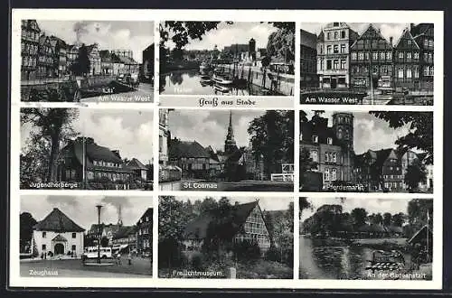 AK Stade, St. Cosmae, Freilichtmuseum, Zeughaus, Pferdemarkt, Jugendherberge, Am Wasser West, an der Badeanstalt