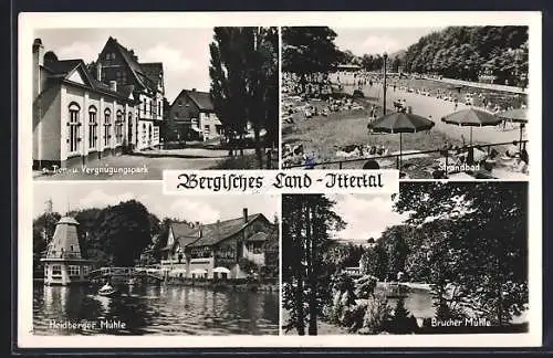 AK Solingen, Tier- und Vergnügungspark, Strandbad und Brucher Mühle