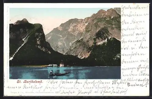 AK St. Bartholomä, Panorama mit Boot