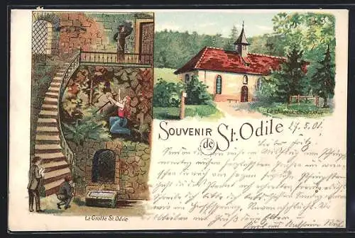 Lithographie Freiburg /Br., St. Odile, La Grotte St. Odile