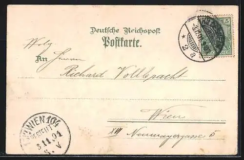 Lithographie Hildesheim, Marktplatz, Haus am Andreasplatz, Altdeutsches Haus, Domschenke